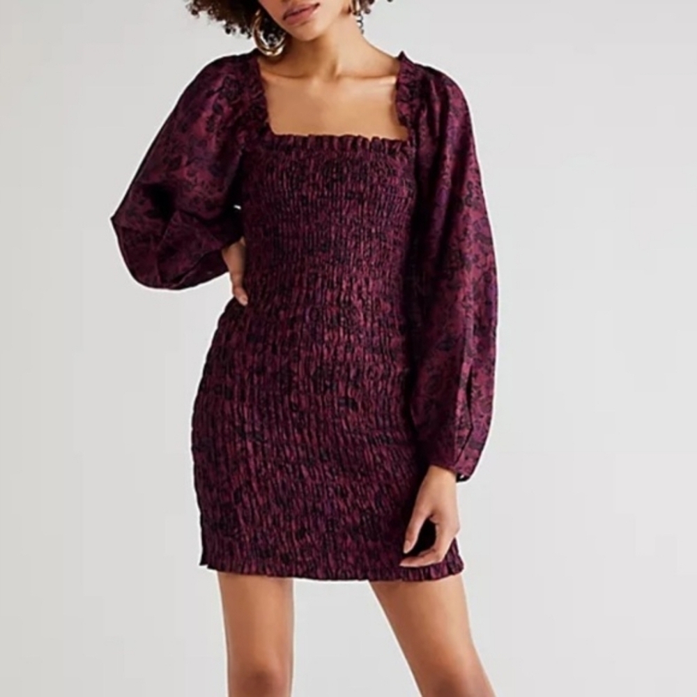 Free People Smock It To Me Dress Hazelnut Combo XSmall